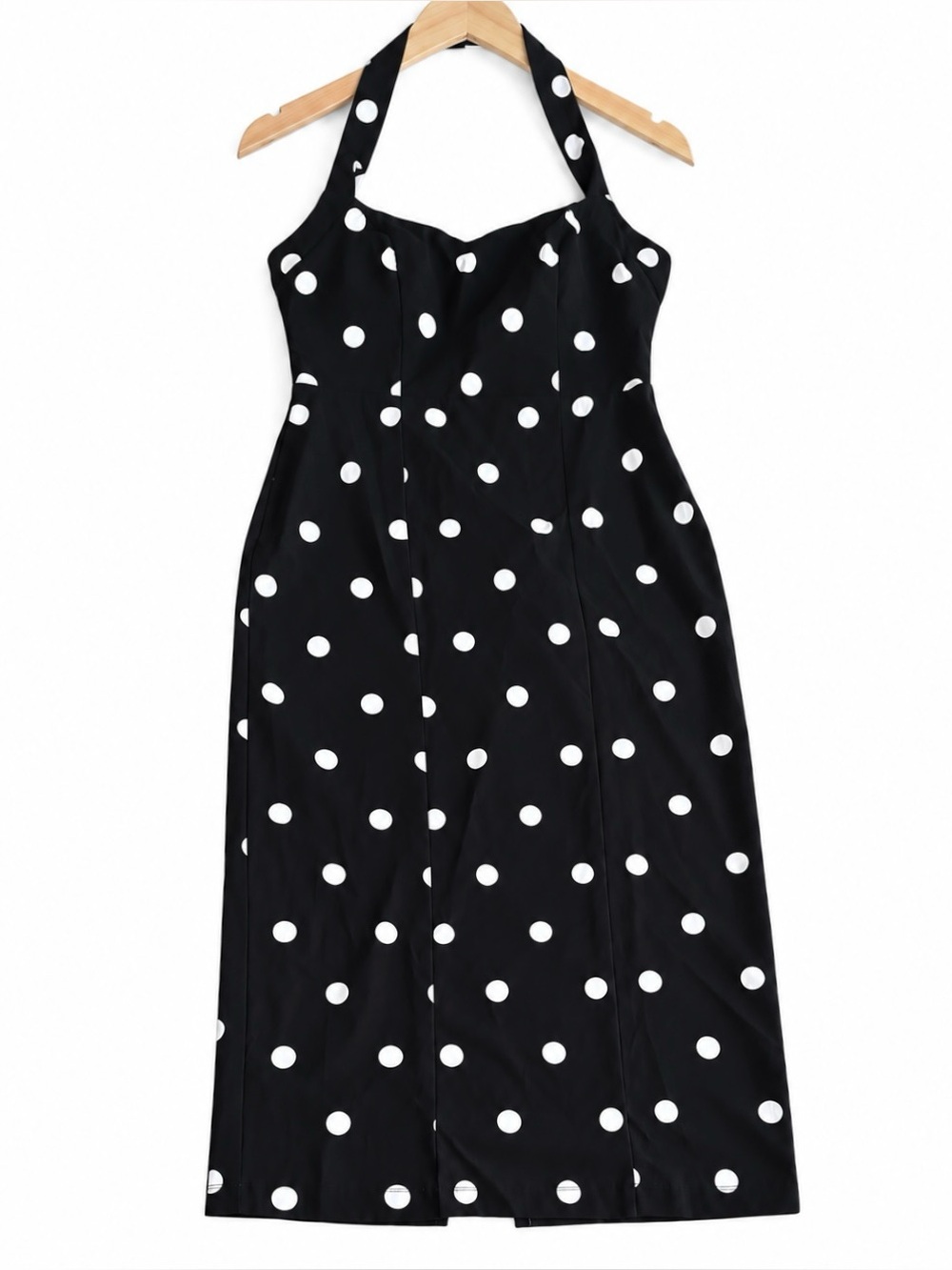 NWT Trixxi Polka Dot Halter Midi Dress XL Black White Retro Pinup